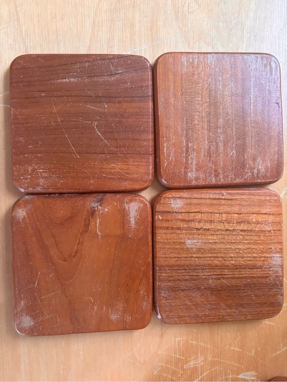 Vintage Wooden Coaster Set with Stand - Brown